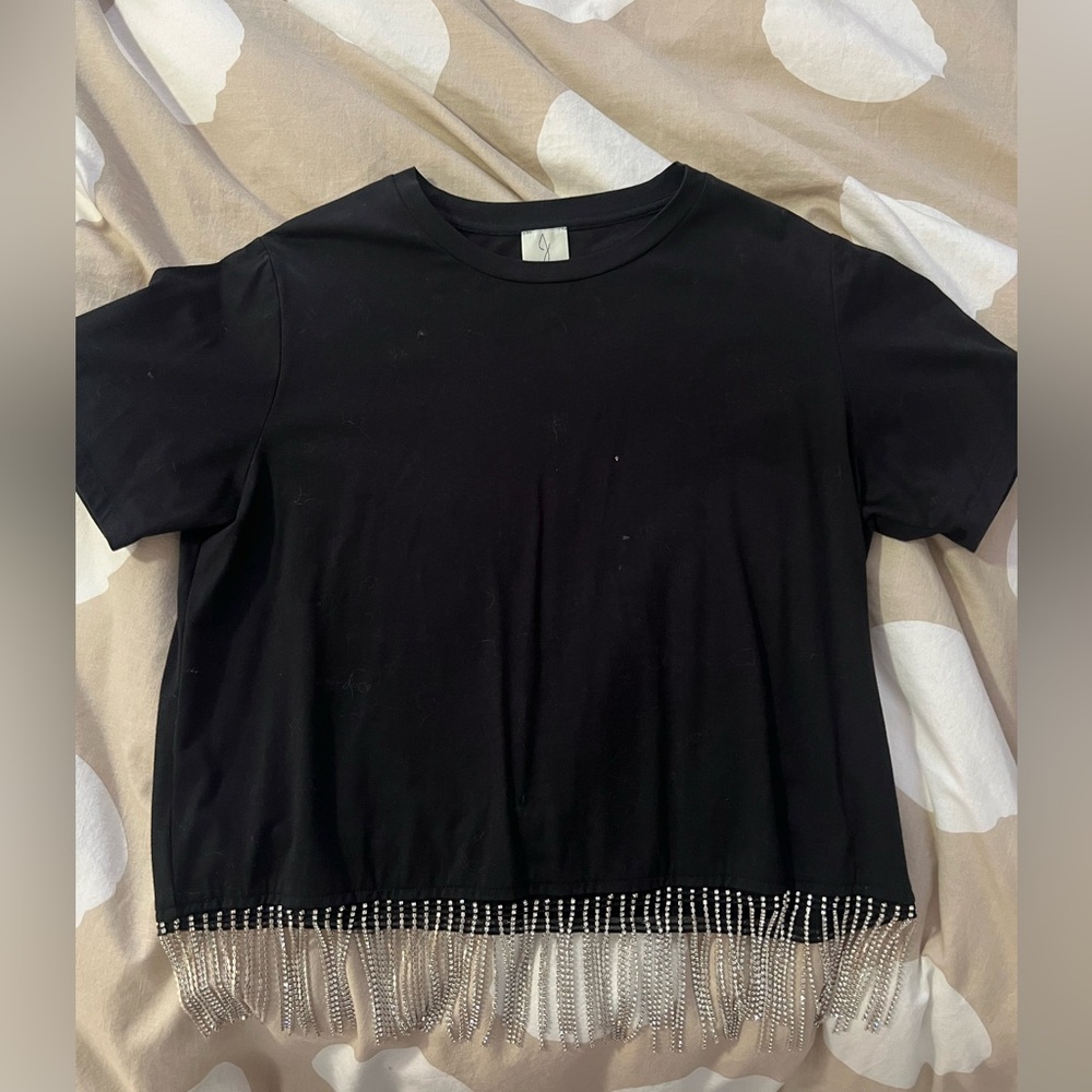 Black T-Shirt with rhinestones in the bottom